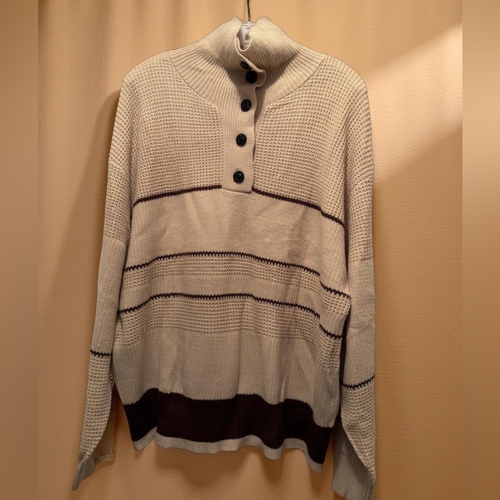 NWT Dokotoo Women’s Knit Pullover Cardigan Color Block Tan Brown Size XL - Picture 2 of 6